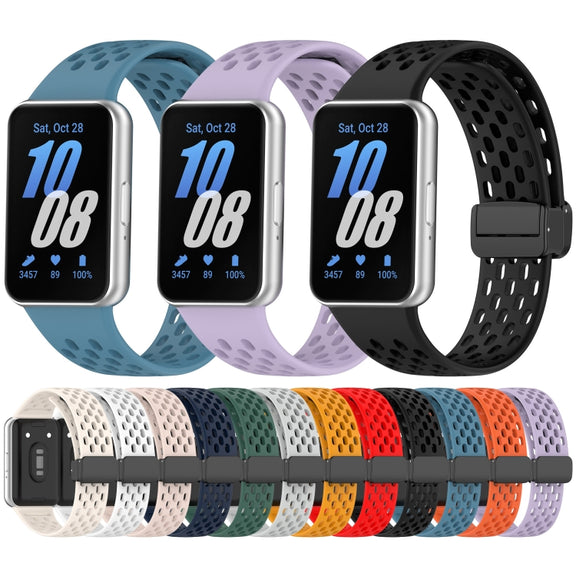 For Samsung Galaxy Fit 3 Hole Style Magnetic Folding Buckle Silicone Watch Band(Orange)