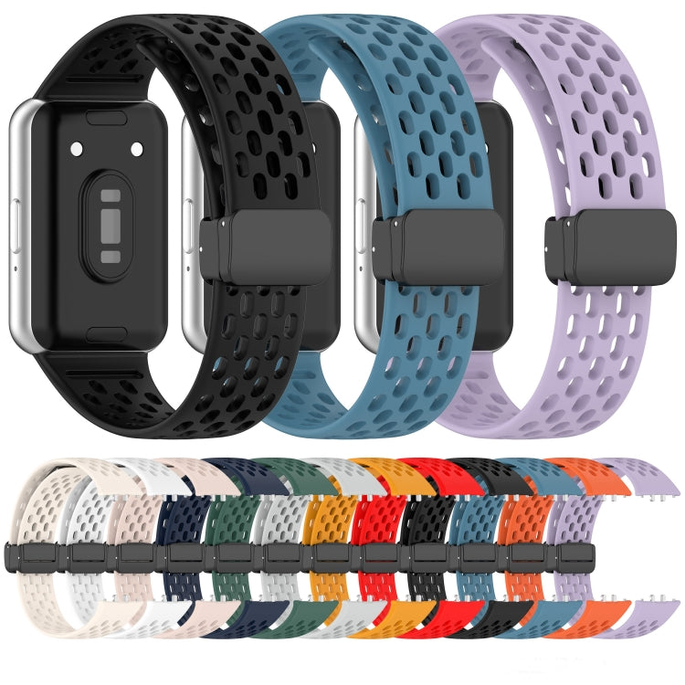For Samsung Galaxy Fit 3 Hole Style Magnetic Folding Buckle Silicone Watch Band(Blue)
