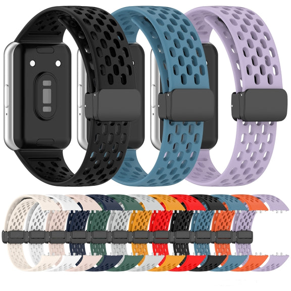For Samsung Galaxy Fit 3 Hole Style Magnetic Folding Buckle Silicone Watch Band(Pink)