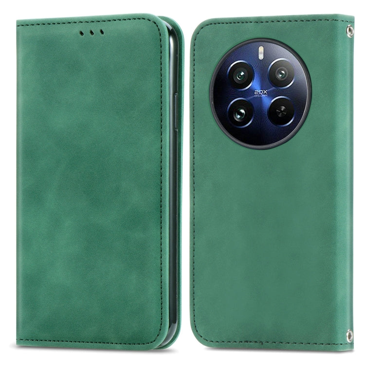 For Realme 12 Pro Retro Skin Feel Magnetic Leather Phone Case(Green)