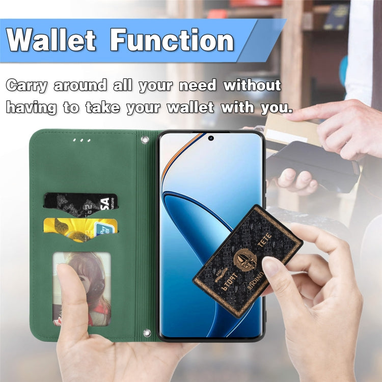 For Realme 12 Pro Retro Skin Feel Magnetic Leather Phone Case(Green)
