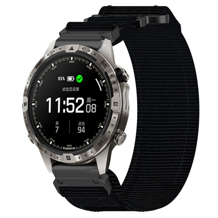 For Garmin MARQ Adventurer Gen 2 22mm Nylon Hook And Loop Fastener Watch Band(Black)