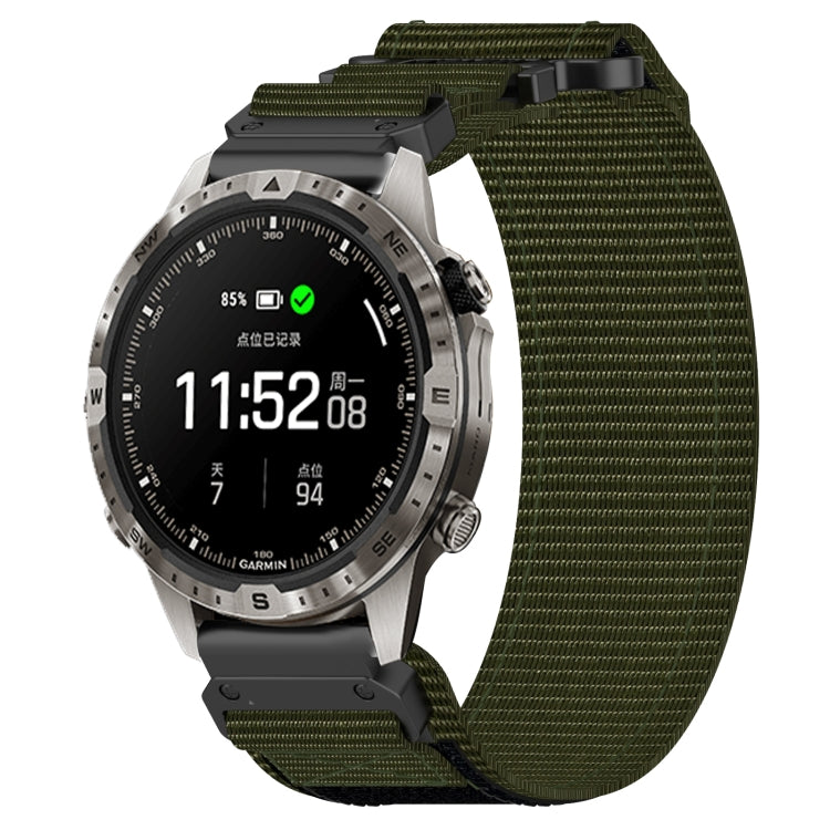 For Garmin MARQ Adventurer Gen 2 22mm Nylon Hook And Loop Fastener Watch Band(Army Green)