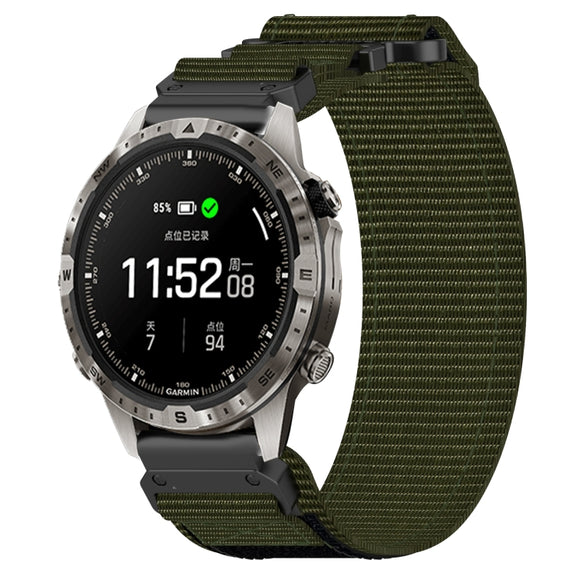 For Garmin MARQ Adventurer Gen 2 22mm Nylon Hook And Loop Fastener Watch Band(Army Green)