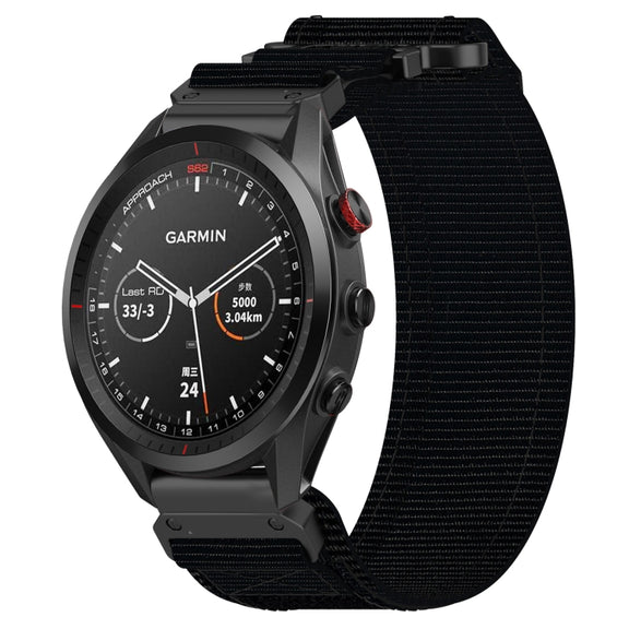 For Garmin Approach S62 22mm Nylon Hook And Loop Fastener Watch Band(Black)