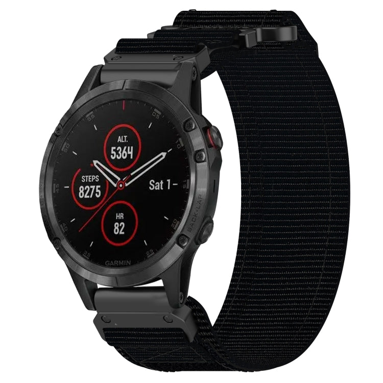 For Garmin Fenix 5 Plus 22mm Nylon Hook And Loop Fastener Watch Band(Black)