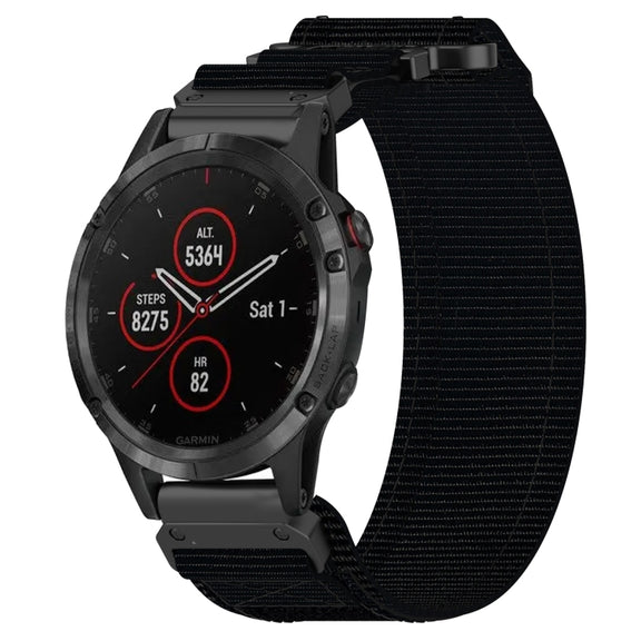 For Garmin Fenix 5 Plus 22mm Nylon Hook And Loop Fastener Watch Band(Black)