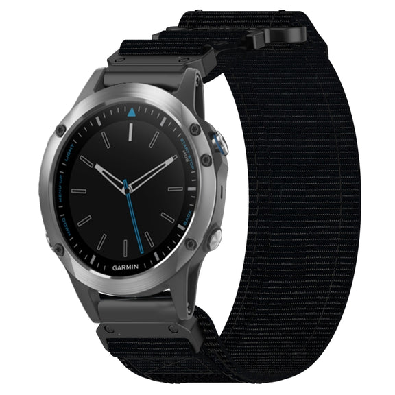 For Garmin Quatix 5 22mm Nylon Hook And Loop Fastener Watch Band(Black)