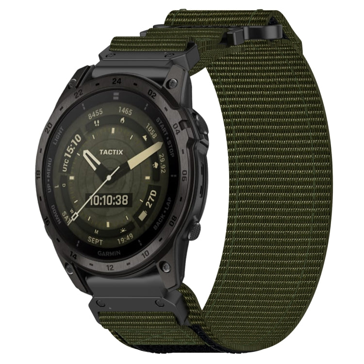 For Garmin Tactix 7 AMOLED 26mm Nylon Hook And Loop Fastener Watch Band(Army Green)