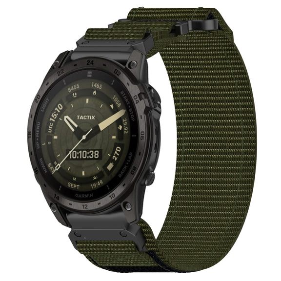 For Garmin Tactix 7 AMOLED 26mm Nylon Hook And Loop Fastener Watch Band(Army Green)