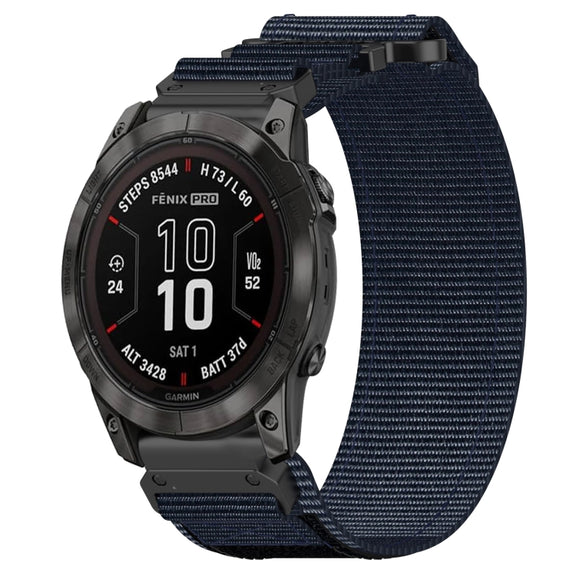 For Garmin Fenix 7X Pro 51mm 26mm Nylon Hook And Loop Fastener Watch Band(Blue)