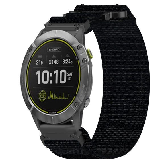 For Garmin Enduro 26mm Nylon Hook And Loop Fastener Watch Band(Black)