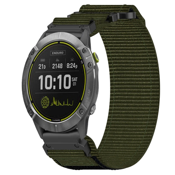 For Garmin Enduro 26mm Nylon Hook And Loop Fastener Watch Band(Army Green)