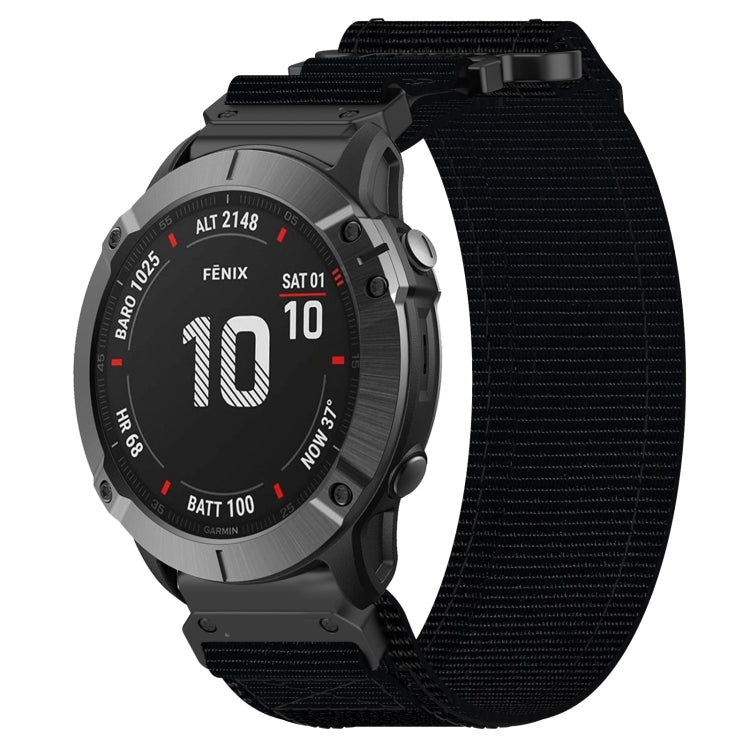 For Garmin Fenix 6X 26mm Nylon Hook And Loop Fastener Watch Band(Black)