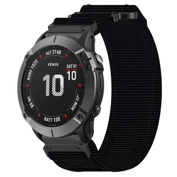 For Garmin Fenix 6X 26mm Nylon Hook And Loop Fastener Watch Band(Black)