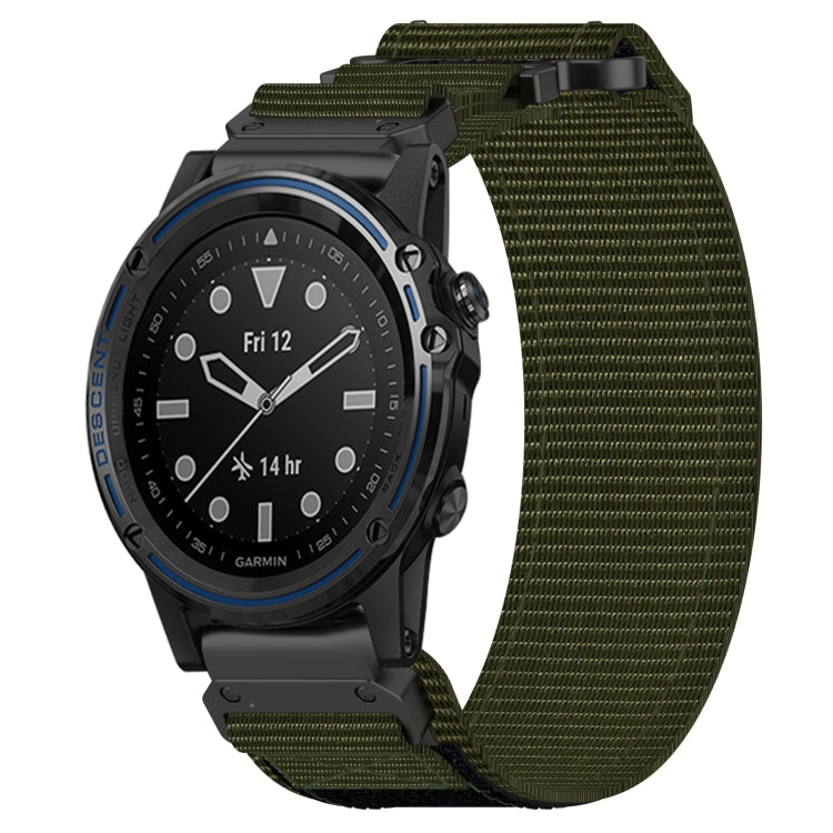 For Garmin Descent MK 1 26mm Nylon Hook And Loop Fastener Watch Band(Army Green)