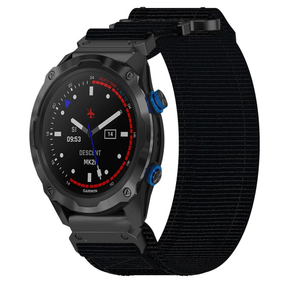 For Garmin Descent MK 2 26mm Nylon Hook And Loop Fastener Watch Band(Black)