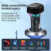YQ6 PD 30W Fast Charging 2 x Type-C + 3 x USB Car Charger with 1.5m Extension Cable