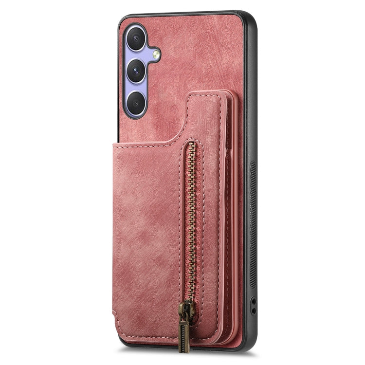 For Samsung Galaxy S25 5G Retro Leather Zipper Wallet Back Phone Case(Pink)