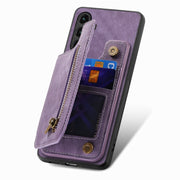 For Samsung Galaxy S25 5G Retro Leather Zipper Wallet Back Phone Case(Purple)