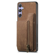 For Samsung Galaxy S25 5G Retro Leather Zipper Wallet Back Phone Case(Brown)