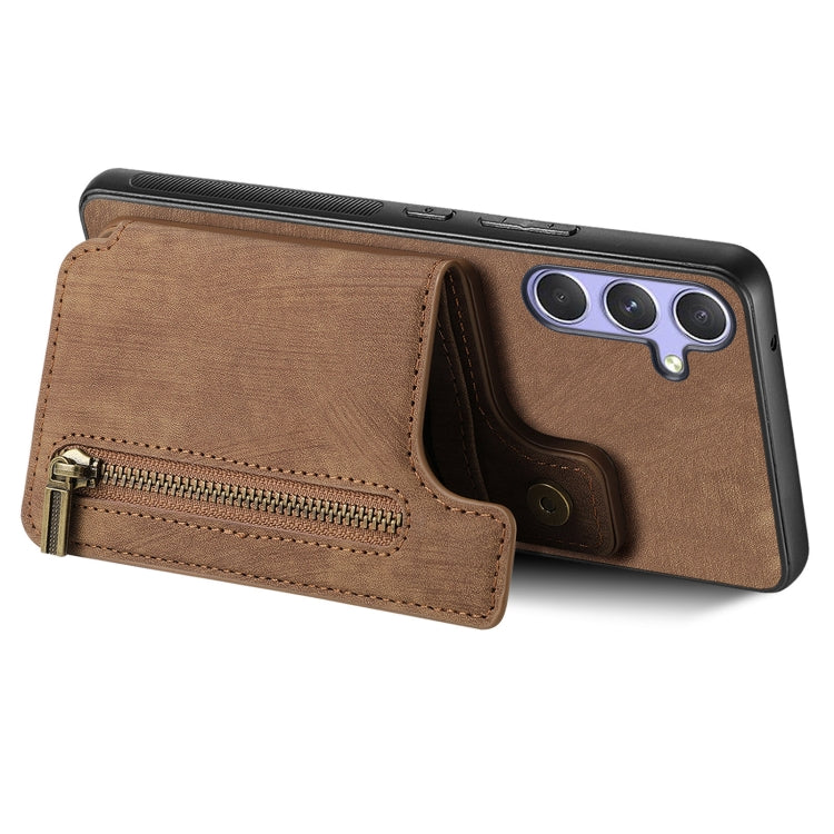 For Samsung Galaxy S25 5G Retro Leather Zipper Wallet Back Phone Case(Brown)