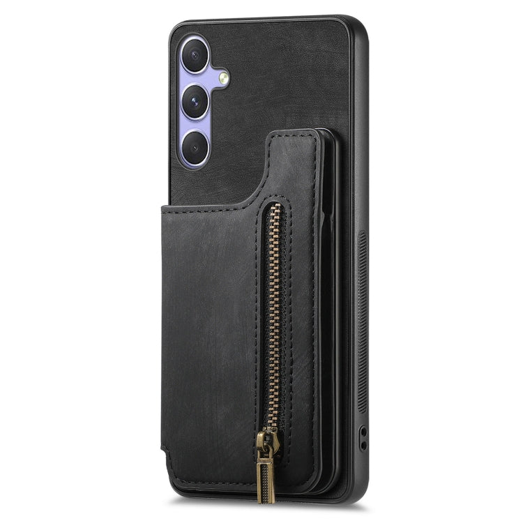 For Samsung Galaxy S25 5G Retro Leather Zipper Wallet Back Phone Case(Black)