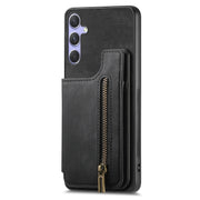 For Samsung Galaxy S25 5G Retro Leather Zipper Wallet Back Phone Case(Black)