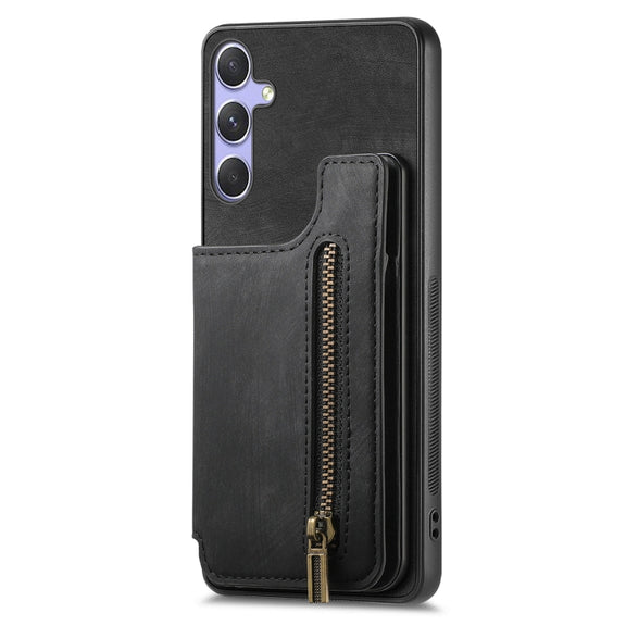For Samsung Galaxy S25 5G Retro Leather Zipper Wallet Back Phone Case(Black)