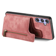For Samsung Galaxy S25+ 5G Retro Leather Zipper Wallet Back Phone Case(Pink)