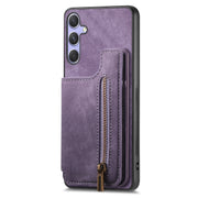 For Samsung Galaxy S25+ 5G Retro Leather Zipper Wallet Back Phone Case(Purple)