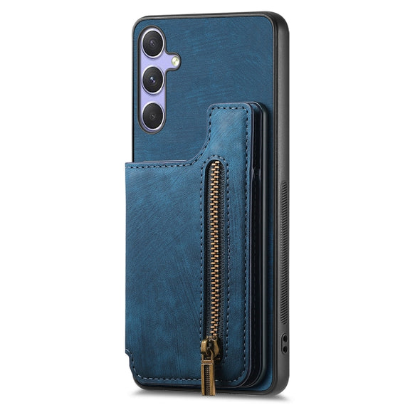 For Samsung Galaxy S25+ 5G Retro Leather Zipper Wallet Back Phone Case(Blue)