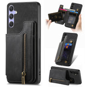 For Samsung Galaxy S25+ 5G Retro Leather Zipper Wallet Back Phone Case(Black)
