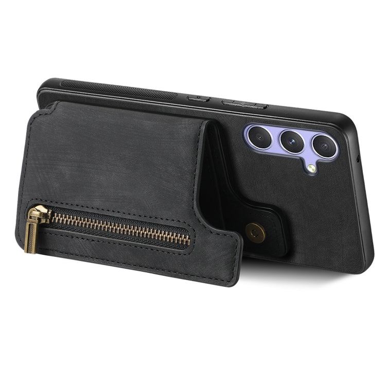 For Samsung Galaxy S25+ 5G Retro Leather Zipper Wallet Back Phone Case(Black)