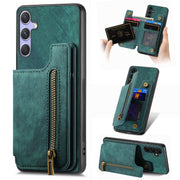For Samsung Galaxy S25+ 5G Retro Leather Zipper Wallet Back Phone Case(Green)