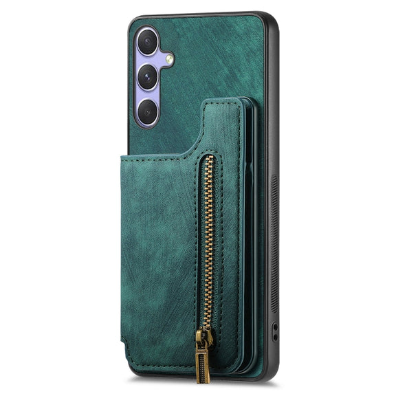 For Samsung Galaxy S25+ 5G Retro Leather Zipper Wallet Back Phone Case(Green)