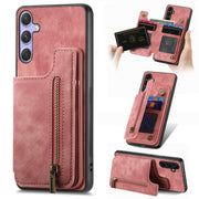 For Samsung Galaxy S25 Ultra 5G Retro Leather Zipper Wallet Back Phone Case(Pink)