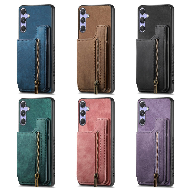 For Samsung Galaxy S25+ 5G Retro Leather Zipper Wallet Back Phone Case(Black)