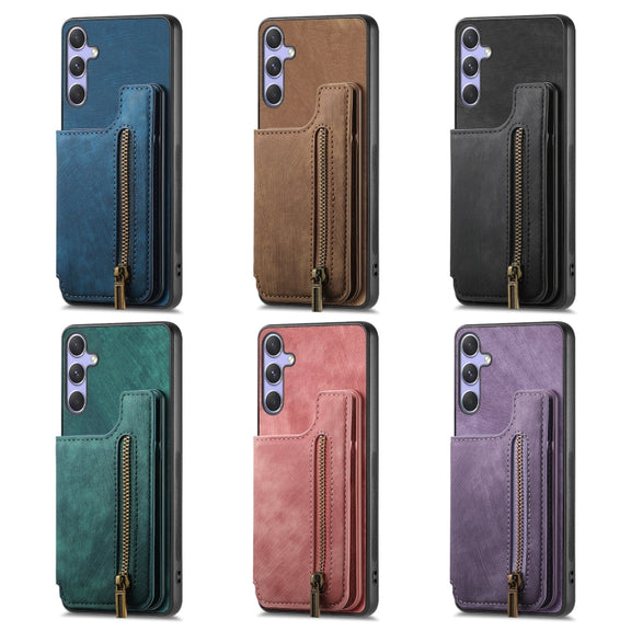 For Samsung Galaxy S25+ 5G Retro Leather Zipper Wallet Back Phone Case(Black)