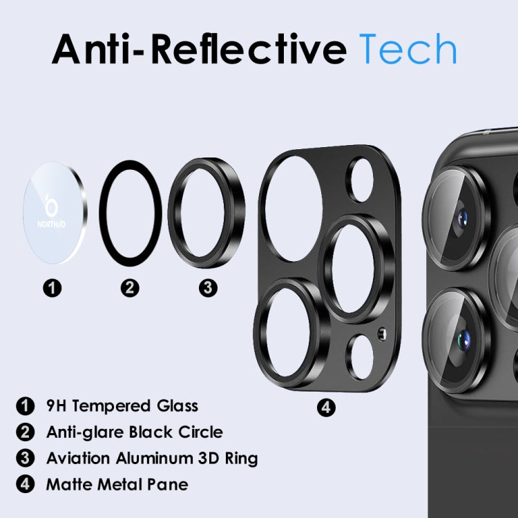 For iPhone 15 Pro / 15 Pro Max NORTHJO Matte Camera Lens Protector Tempered Glass Rear Lens Film(Black)