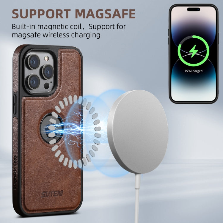 For iPhone 16 Suteni G1 Magsafe Leather Back Phone Case(Brown)