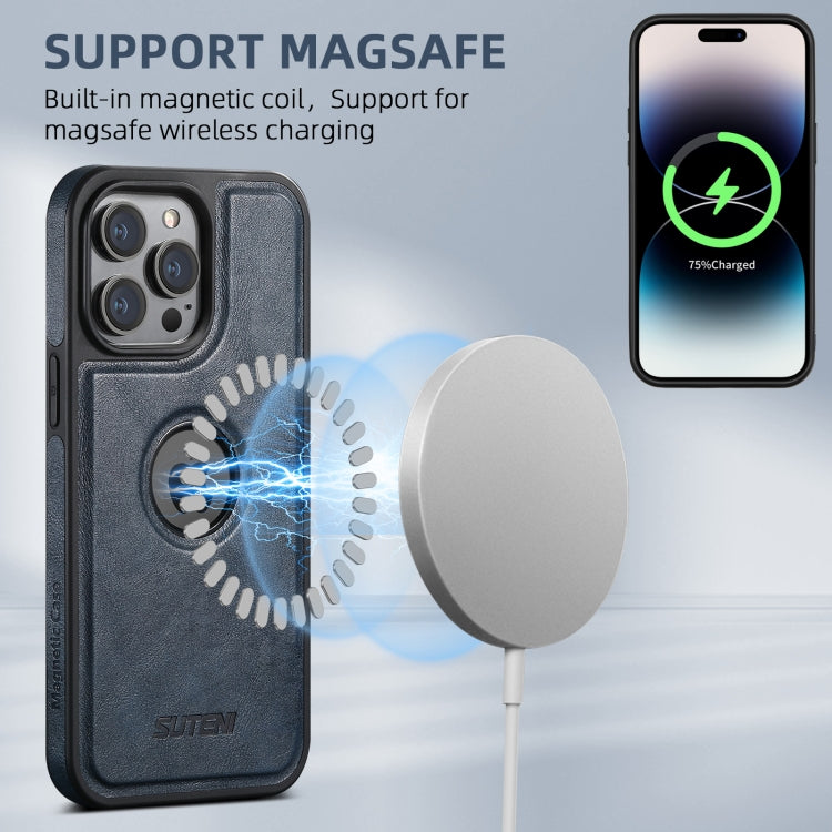 For iPhone 16 Suteni G1 Magsafe Leather Back Phone Case(Blue)