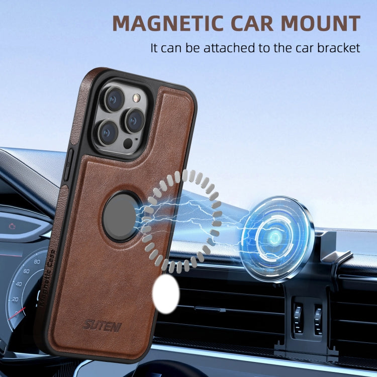 For iPhone 16 Pro Suteni G1 Magsafe Leather Back Phone Case(Blue)