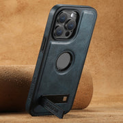 For iPhone 15 Pro Max Suteni G2 Magsafe Oil Wax Leather Back Phone Case with Holder(Blue)