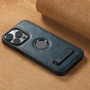 For iPhone 15 Pro Max Suteni G2 Magsafe Oil Wax Leather Back Phone Case with Holder(Blue)