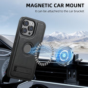 For iPhone 16 Pro Suteni G2 Magsafe Oil Wax Leather Back Phone Case with Holder(Black)