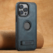 For iPhone 16 Pro Max Suteni G2 Magsafe Oil Wax Leather Back Phone Case with Holder(Blue)