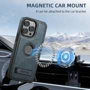 For iPhone 16 Pro Max Suteni G2 Magsafe Oil Wax Leather Back Phone Case with Holder(Blue)