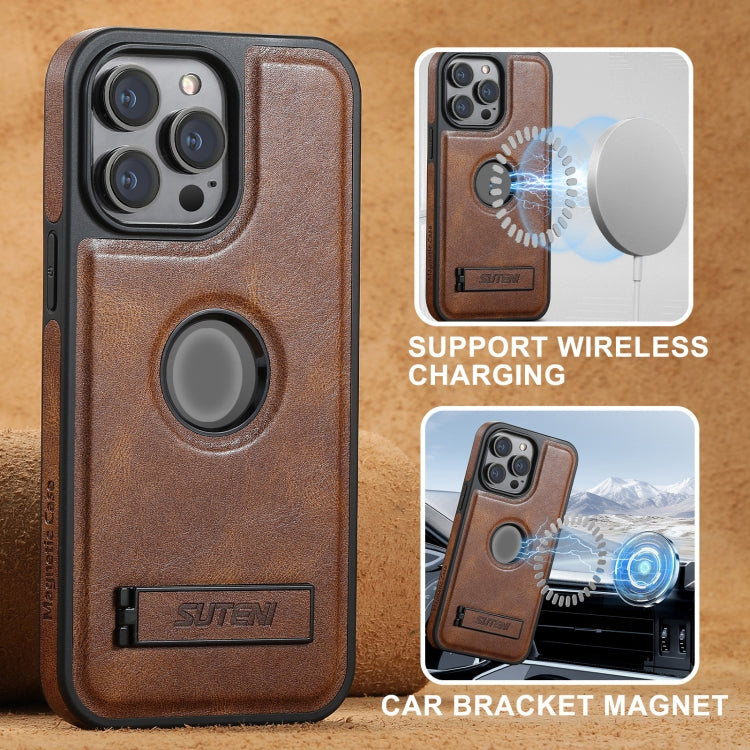 For iPhone 16 Pro Suteni G2 Magsafe Oil Wax Leather Back Phone Case with Holder(Blue)