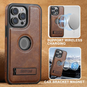 For iPhone 16 Suteni G2 Magsafe Oil Wax Leather Back Phone Case with Holder(Brown)